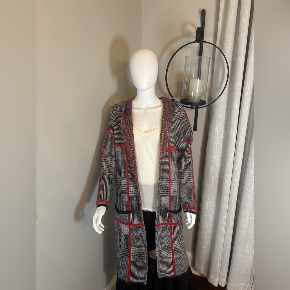Joseph A. Black and Red Plaid Cardigan
